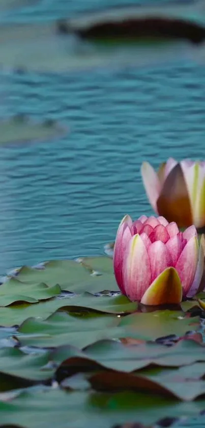 Calm mobile wallpaper with a pink lotus on tranquil water.