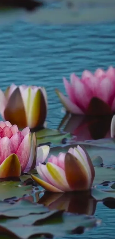 Serene pink lotus flowers on a tranquil water surface, perfect for phone wallpaper.