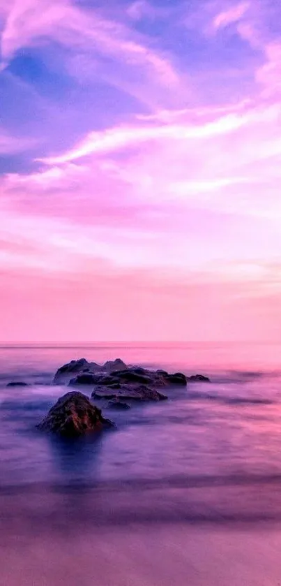 Serene pink ocean at sunset wallpaper