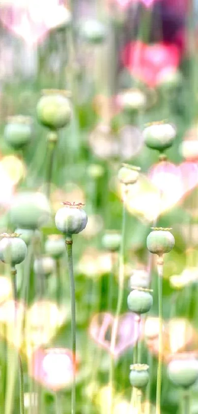 Lush green field with red poppy flower in focus, perfect for a serene mobile wallpaper.