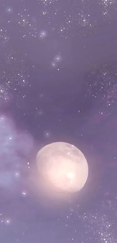 Purple night sky with moon and stars wallpaper.