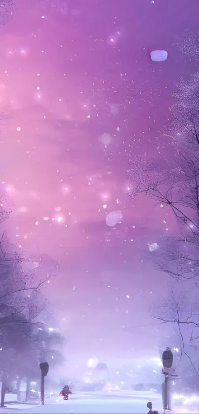 Serene winter scene with purple sky.