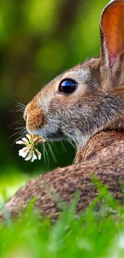 A peaceful rabbit in a meadow with vibrant green grass.