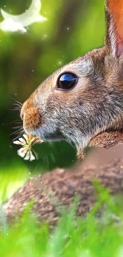 Serene rabbit in lush green field mobile wallpaper.