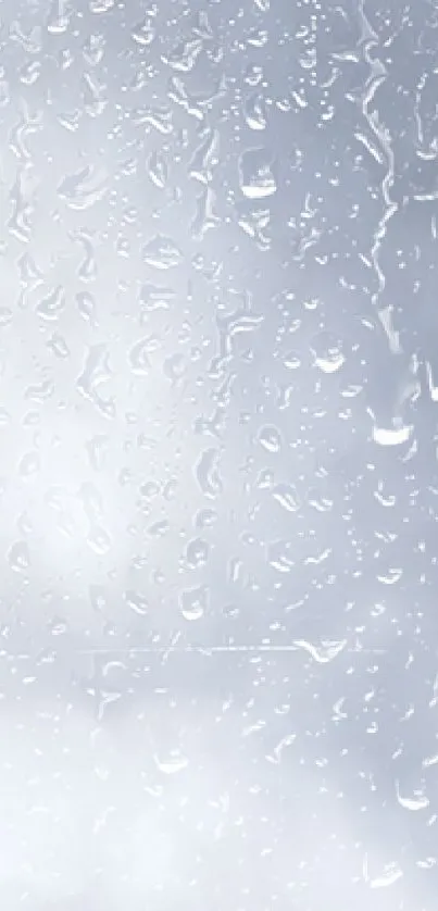 Calm wallpaper with raindrops on glass surface in light blue tones.