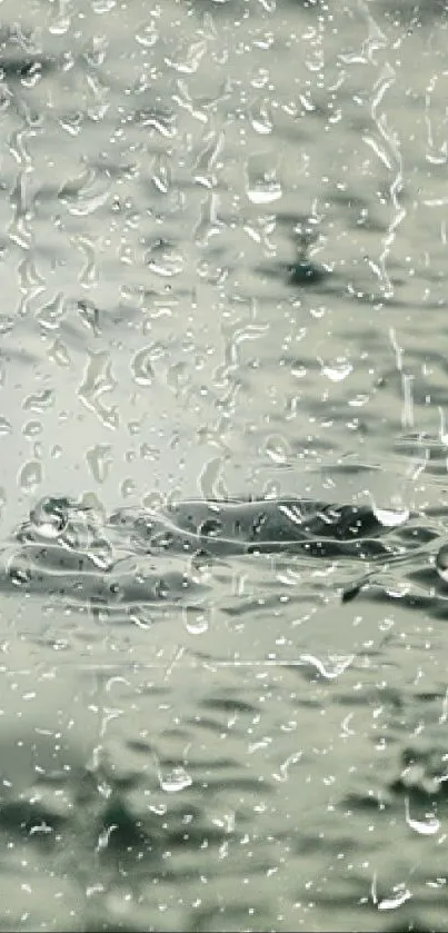 Calming wallpaper featuring raindrops on a reflective water surface.