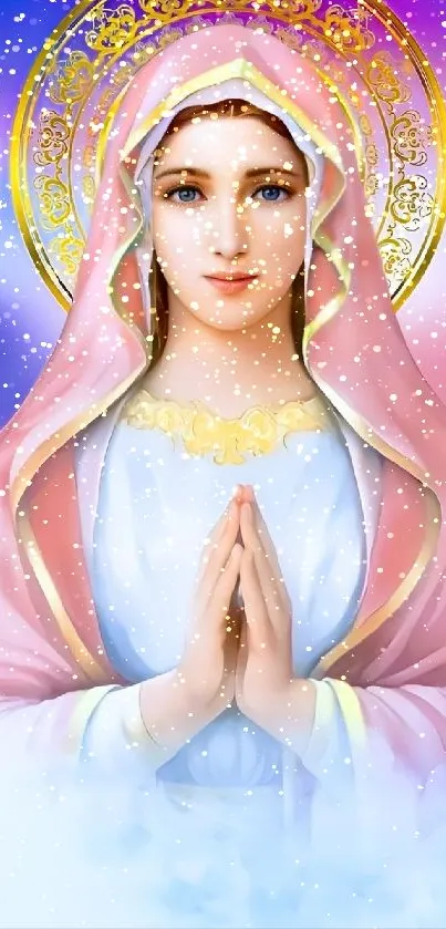 Serene religious art depicting a radiant, holy figure in soft colors.