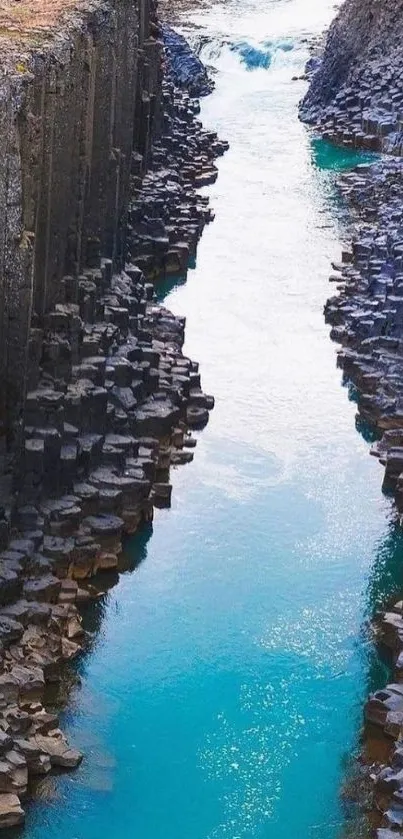 Serene river flowing through rocky canyon landscape.