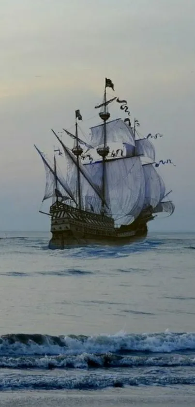 Majestic ship sailing on a calm sea.