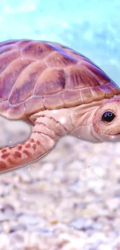 Serene sea turtle swimming in a clear ocean on a mobile wallpaper.