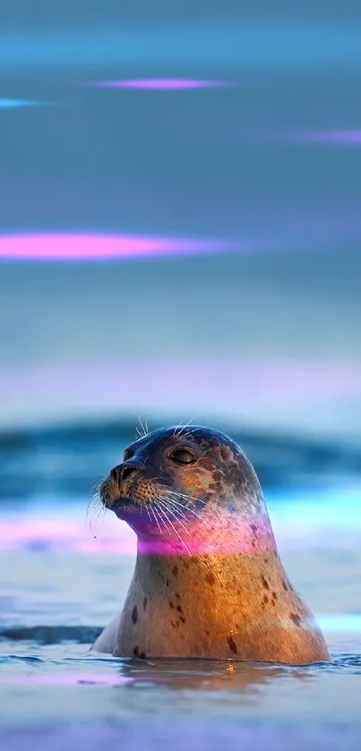 Serene seal in tranquil blue ocean wallpaper.