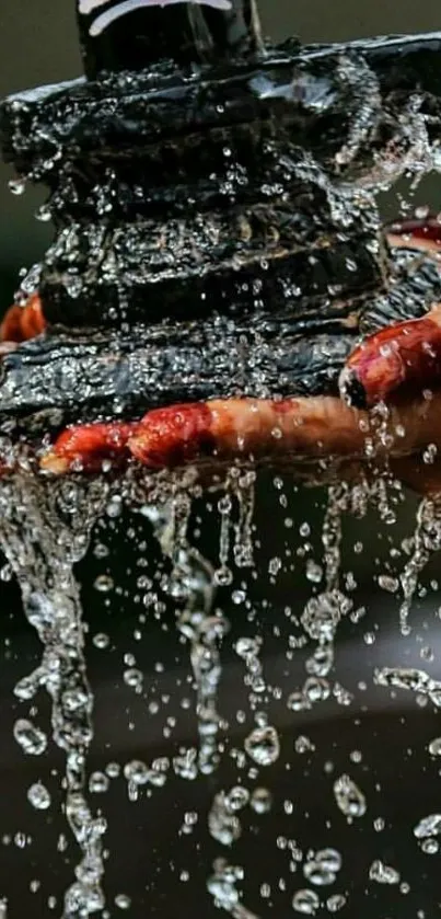 A serene Shiva Linga with cascading water droplets for mobile wallpaper.