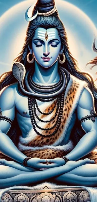 Artistic depiction of Lord Shiva meditating with cosmic background.