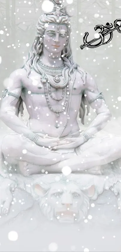 Serene Shiva meditation art with misty surroundings.