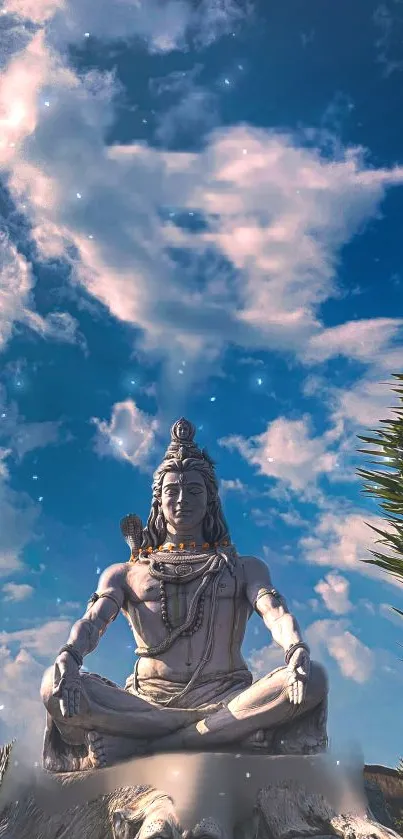 Serene Shiva statue with blue sky background