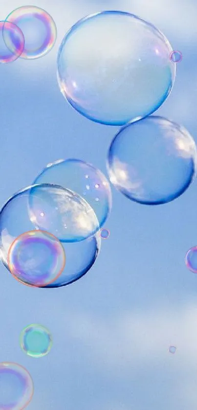 Floating bubbles against a cloudy blue sky wallpaper.
