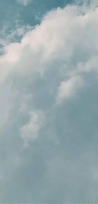 Light blue sky with fluffy white clouds in a tranquil scene.