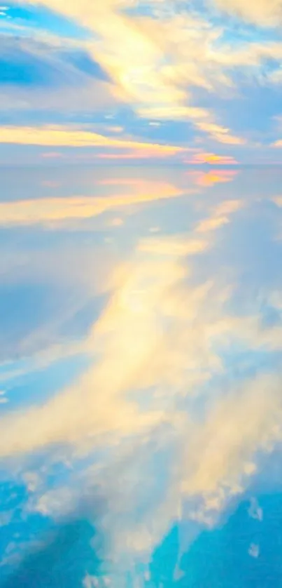 Tranquil sky reflection wallpaper with soft clouds.