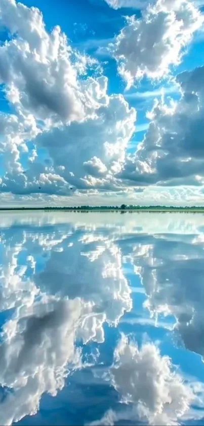 Reflection of clouds over a calm lake.