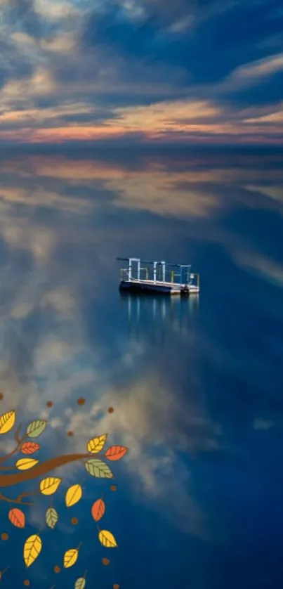 Serene mobile wallpaper with sky and autumn leaves.