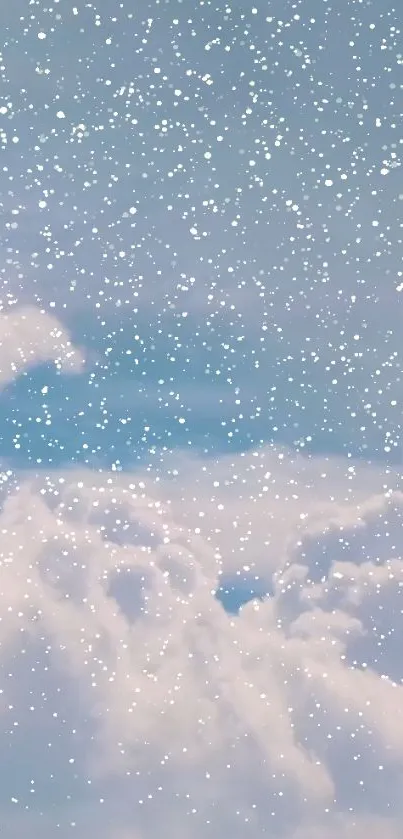 Snowy clouds in a pastel blue sky wallpaper.