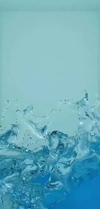 Splashing water in a light blue space, ideal for elegant phone wallpaper.