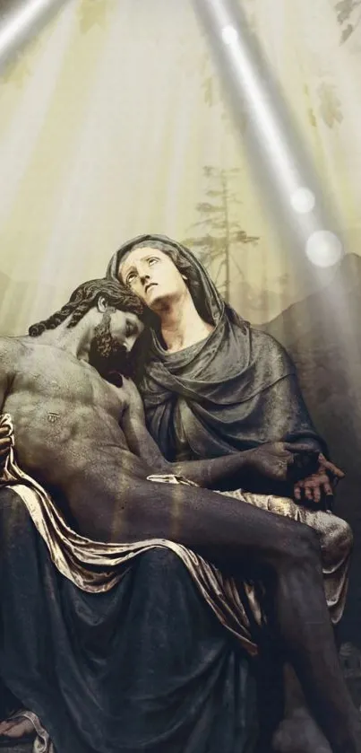 Statuesque mobile wallpaper with serene light rays.