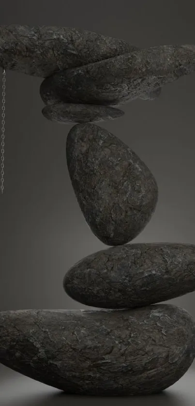 Balanced stones on dark background mobile wallpaper.