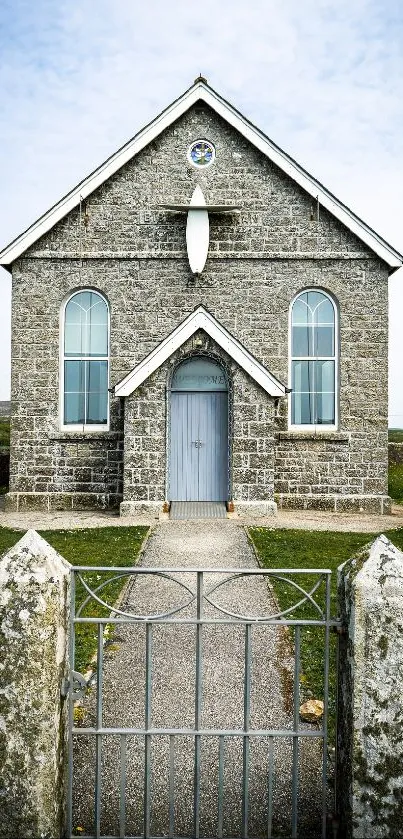 Serene stone chapel mobile wallpaper with rustic charm.