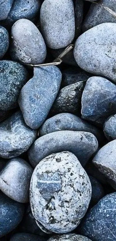 Blue-toned stone texture wallpaper with smooth pebbles for a calming effect.