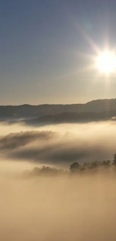 Calm sunrise over misty hills wallpaper.