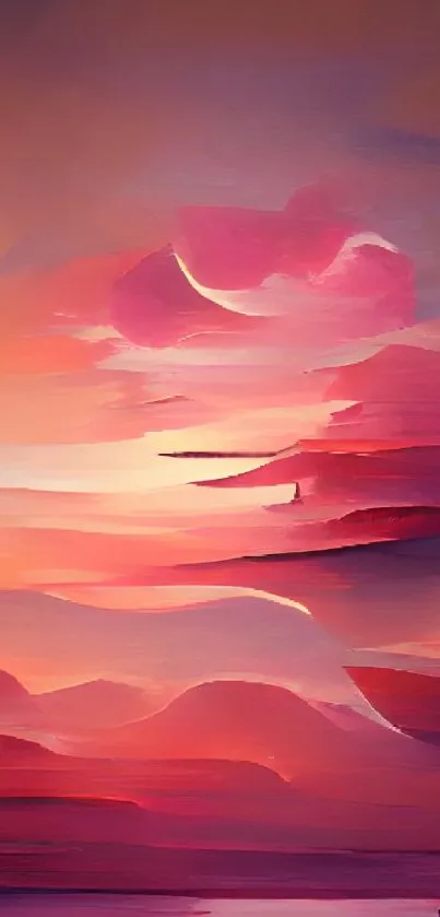 Abstract sunset with pink clouds and vivid colors on mobile wallpaper.