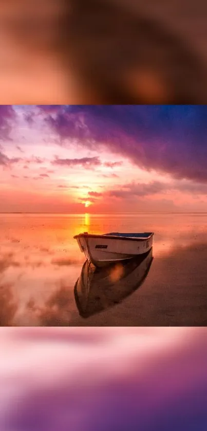 Beautiful sunset view with boat reflection on tranquil water.