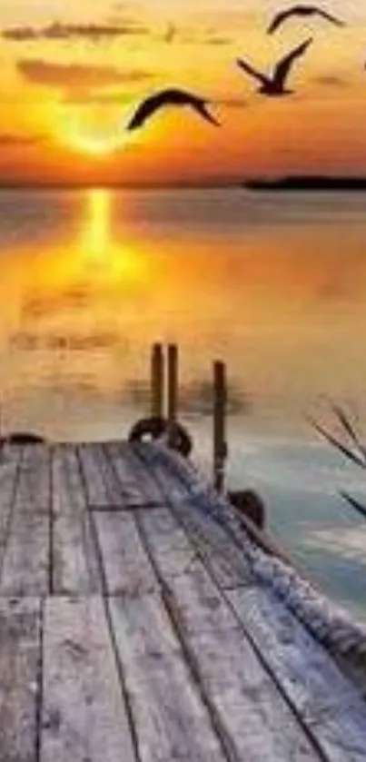 Serene sunset over a wooden dock leading into calm waters.