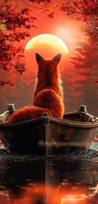 Fox sitting in a boat watching a sunset.