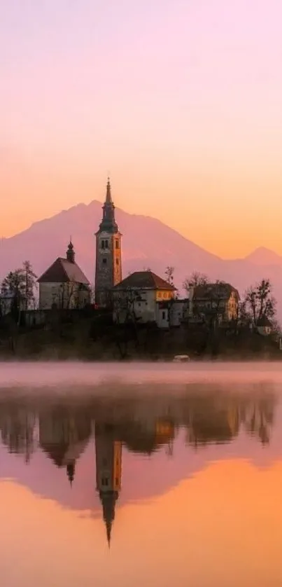 Serene lake reflection at sunset with pastel colors and a peaceful ambiance.