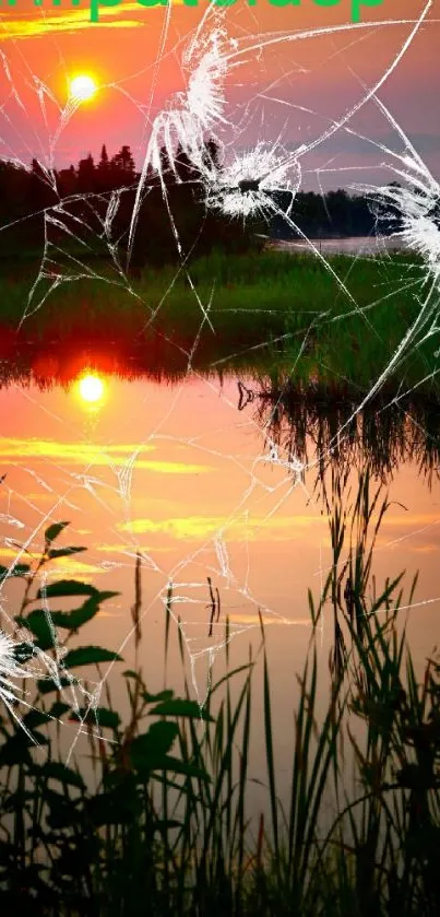 Serene sunset over a tranquil lake with vibrant reflections.