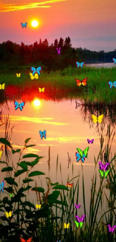 Serene sunset over a lake with reflection.
