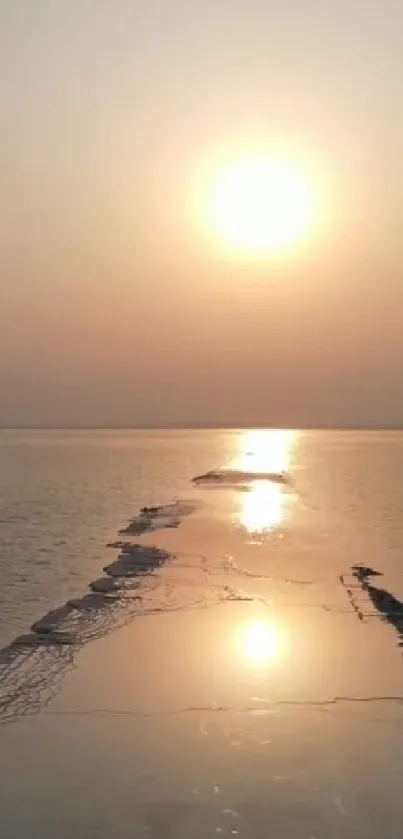 Serene sunset over calm waters reflecting golden sunlight.