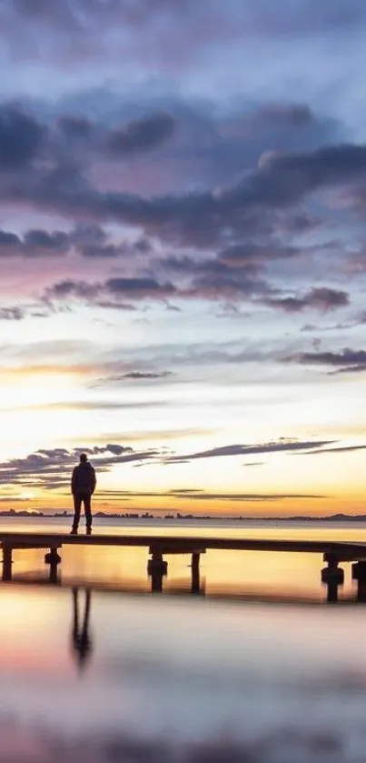 Serene sunset over a pier with reflections.