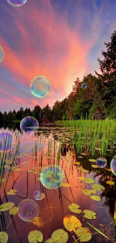 Serene lake with sunset reflecting on calm waters.