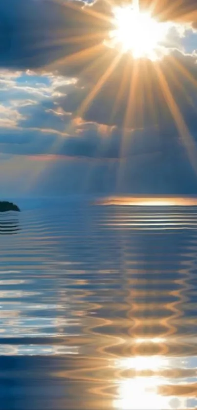Sunset over water with reflections and clouds in the sky.