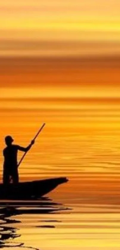 Paddler on a boat under a vibrant orange sunset.