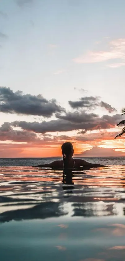 Serene sunset view from an infinity pool with ocean horizon.