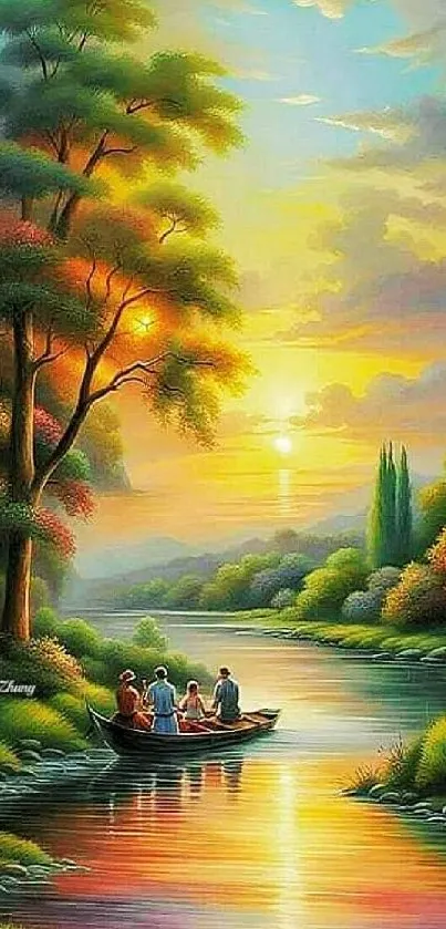 Sunset river journey with vibrant nature scenery.