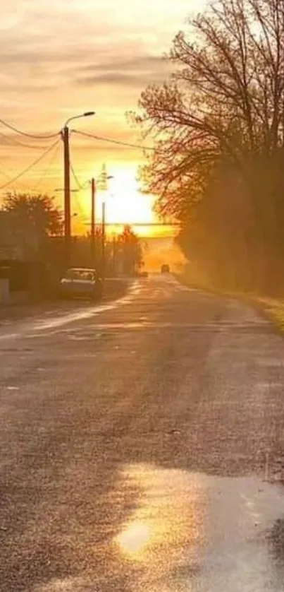 Serene sunset over a quiet road, perfect for mobile wallpaper.