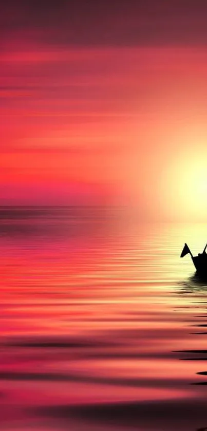 A serene sailboat at sunset with vibrant orange and red hues over calm waters.