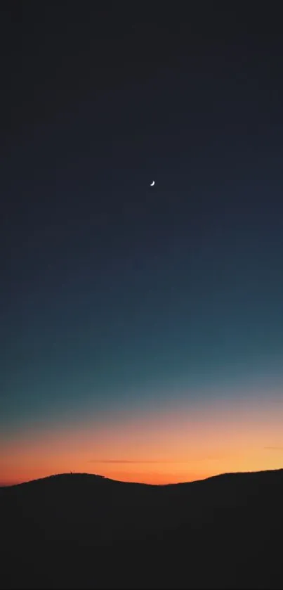 Serene sunset mobile wallpaper with a crescent moon and gradient sky.