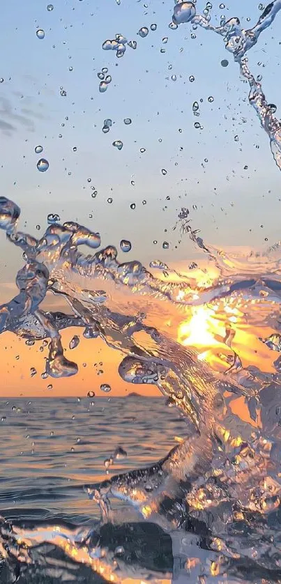 Dynamic water splash at sunset over tranquil ocean.