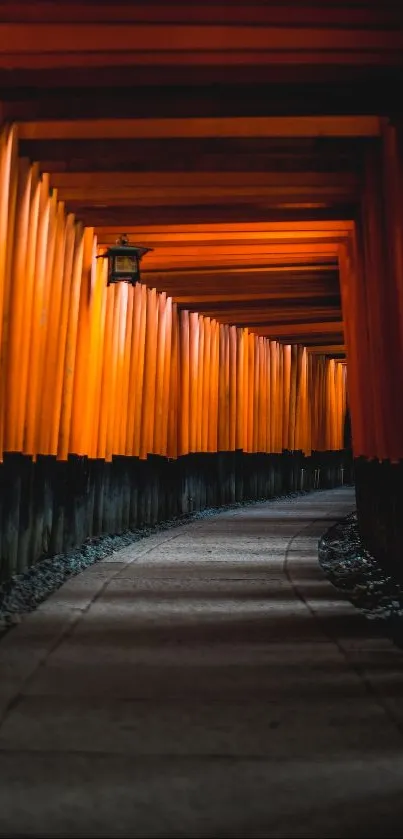 Serene Japanese Torii gate walkway with vibrant orange hues.